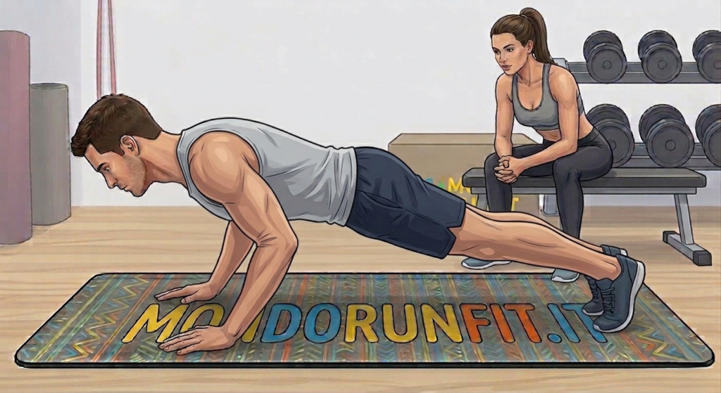Esercizio di push-up per la stabilità del busto nel fitness per runner