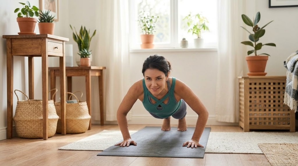 Esercizio di pushup su tappetino per il fitness per runner
